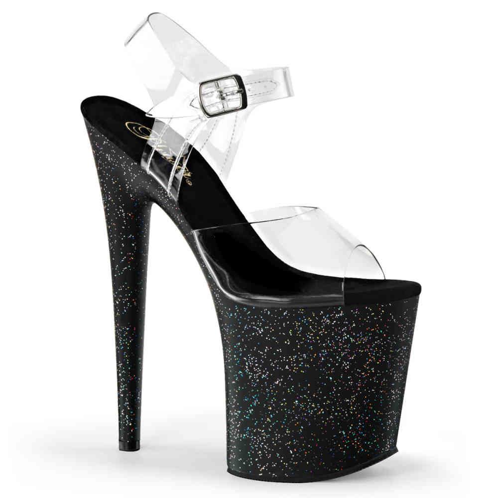 Pleaser - FLAMINGO808MG Sandale à bride à la cheville, Pole dance chaussures - Chaussures de pole dance - Noir/Transparent Product image
